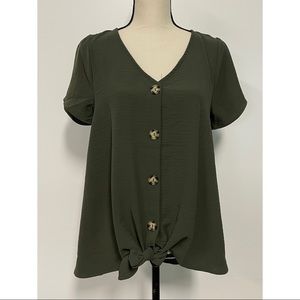 FSL Apparel Button Down Short Sleeve Blouse Green Size S